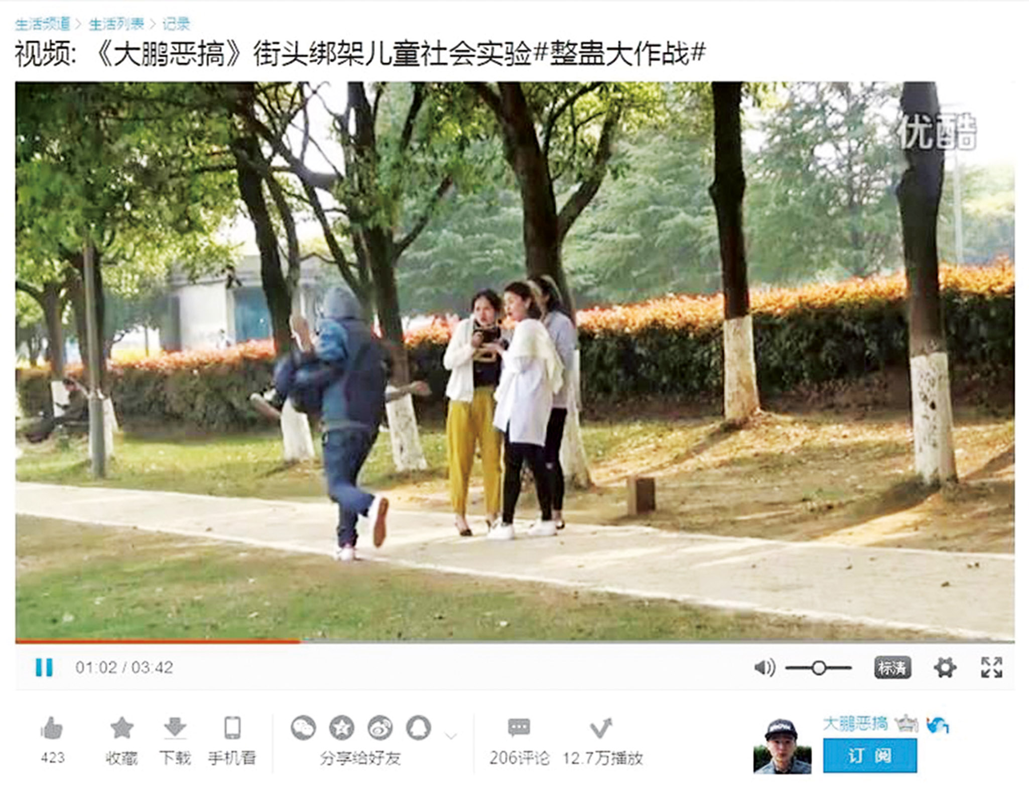 網友「街頭綁架兒童實驗」